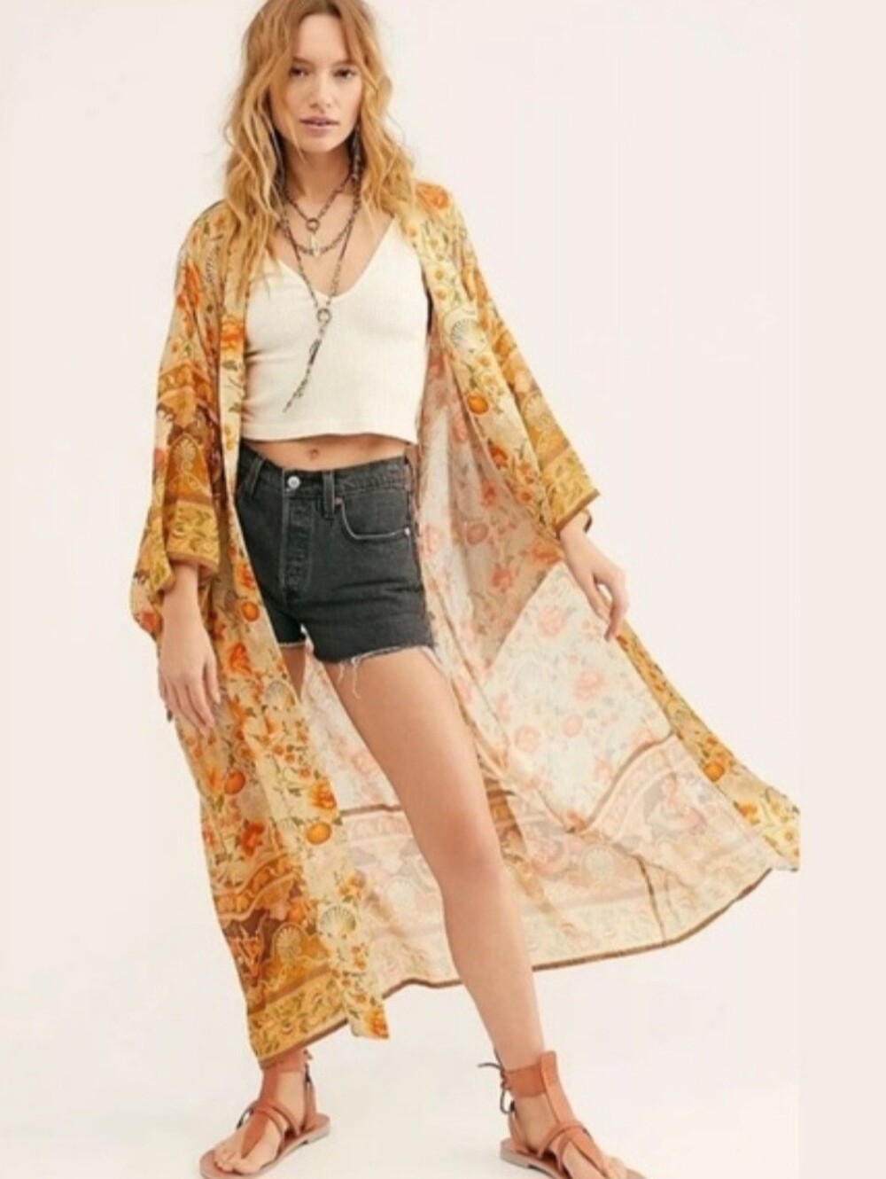Free People X Spell & The Gypsy Seashell Robe Kimono Sand/Sable Women's M/L